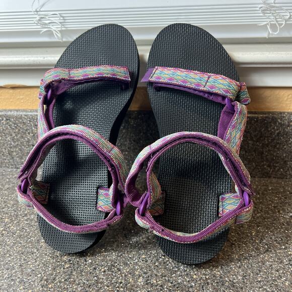 Teva Sandals Women's Sz 9 Original Hiking Sport Strappy Purple Multi Hook & Loop - Picture 4 of 11